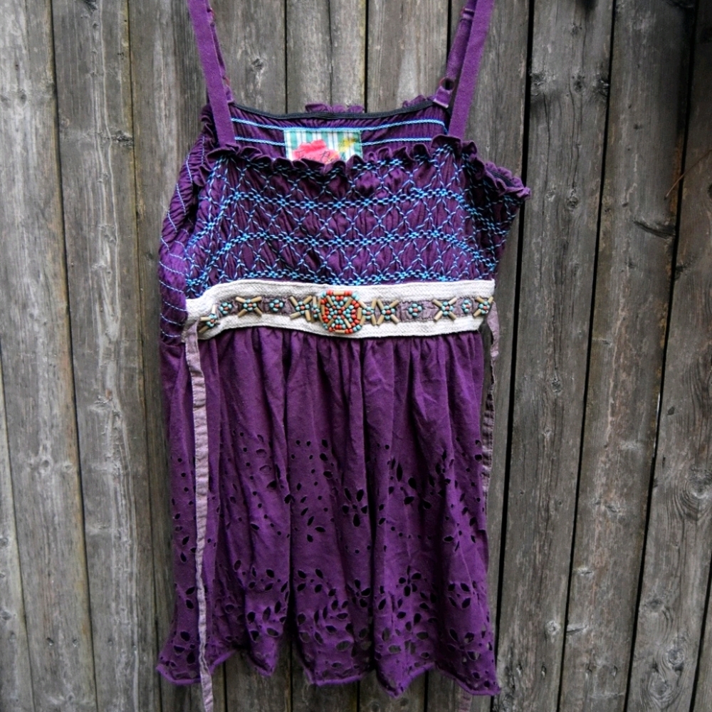 Free People Tribal Embroidered Purple Boho top xs